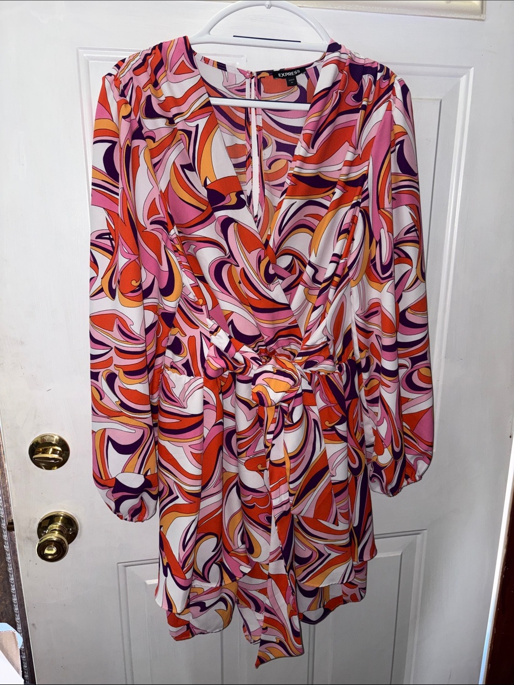 Express Women’s Pink, Orange & Purple Swirl Wrap Romper